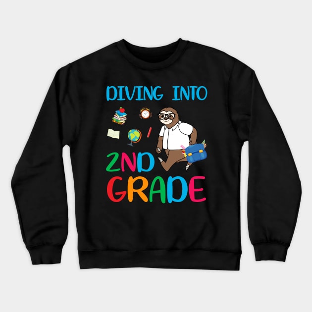 Diving Into 2nd Grade Dabbing Sloth Back To School Crewneck Sweatshirt by Camryndougherty